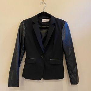Calvin Klein Women's Blazer Faux Leather Sleeves